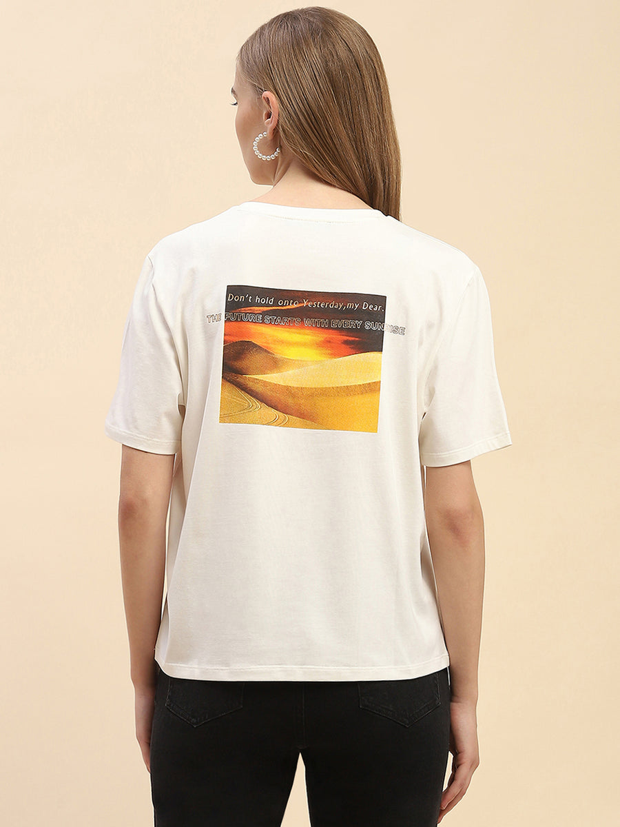 Camla Barcelona Graphic Printed Lilac Round Neck T-Shirt