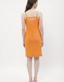 Madame Solid Orange Halter Neck Bodycon Dress