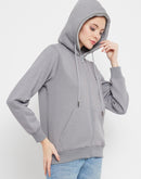 Madame Solid Grey Hooded Sweatshirt