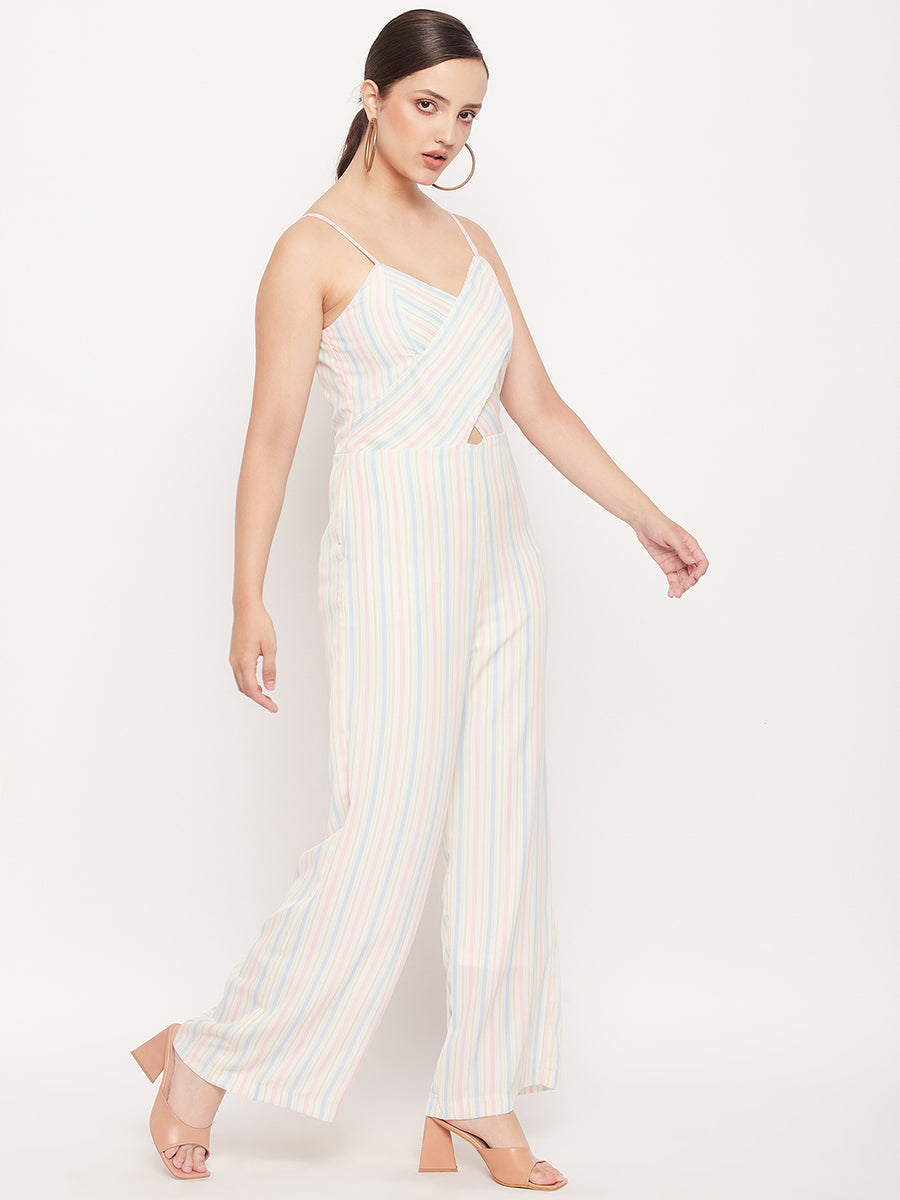 Madame Off White Stripped Cutout Jumpsuit