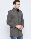 Camla Barcelona Stand Collar Chequered Black Woolen Coat