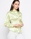 Camla Barcelona Lime Green Satin Smocked Shirt