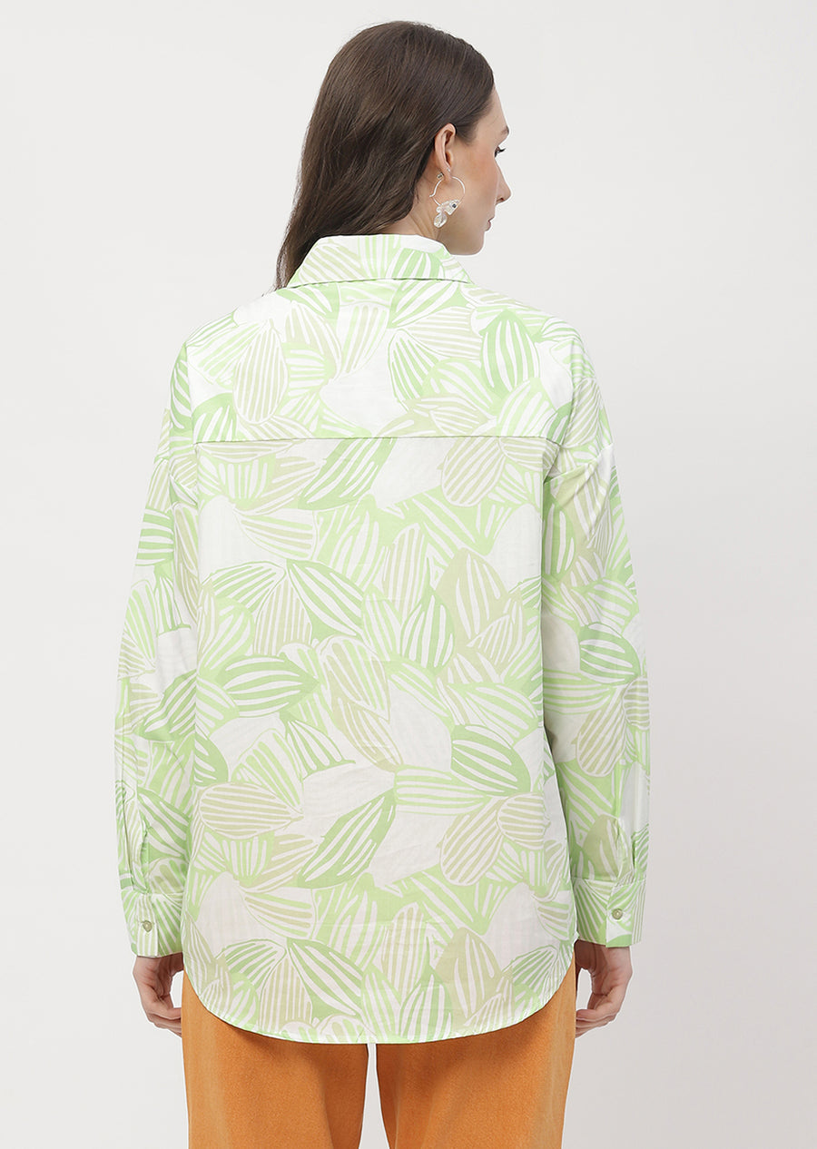 Madame Abstract Print Lime Green Regular Shirt