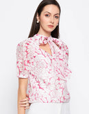 Copy of Camla Barcelona Bow Tie Floral Print Puffed Sleeves Top