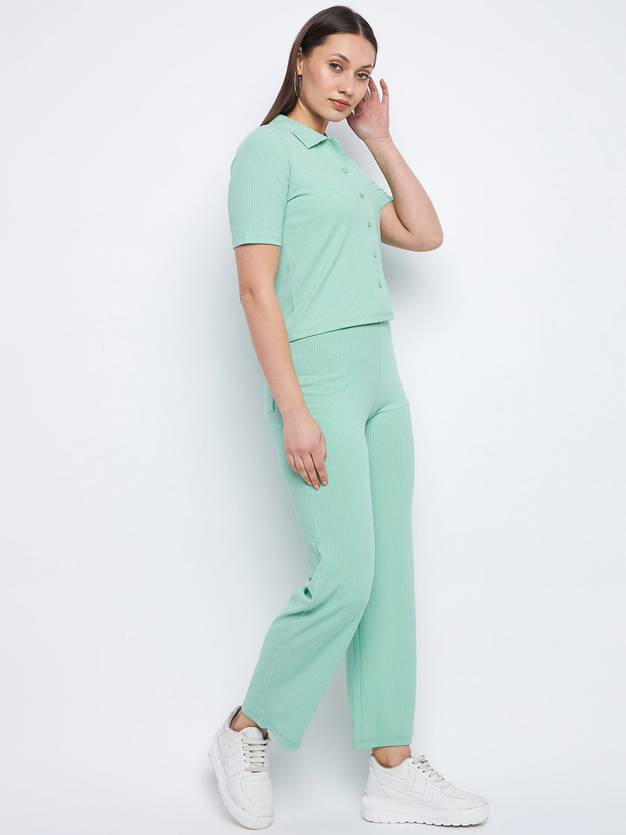 Madame Ribbed Mint Green Three-Piece Co-Ord Set
