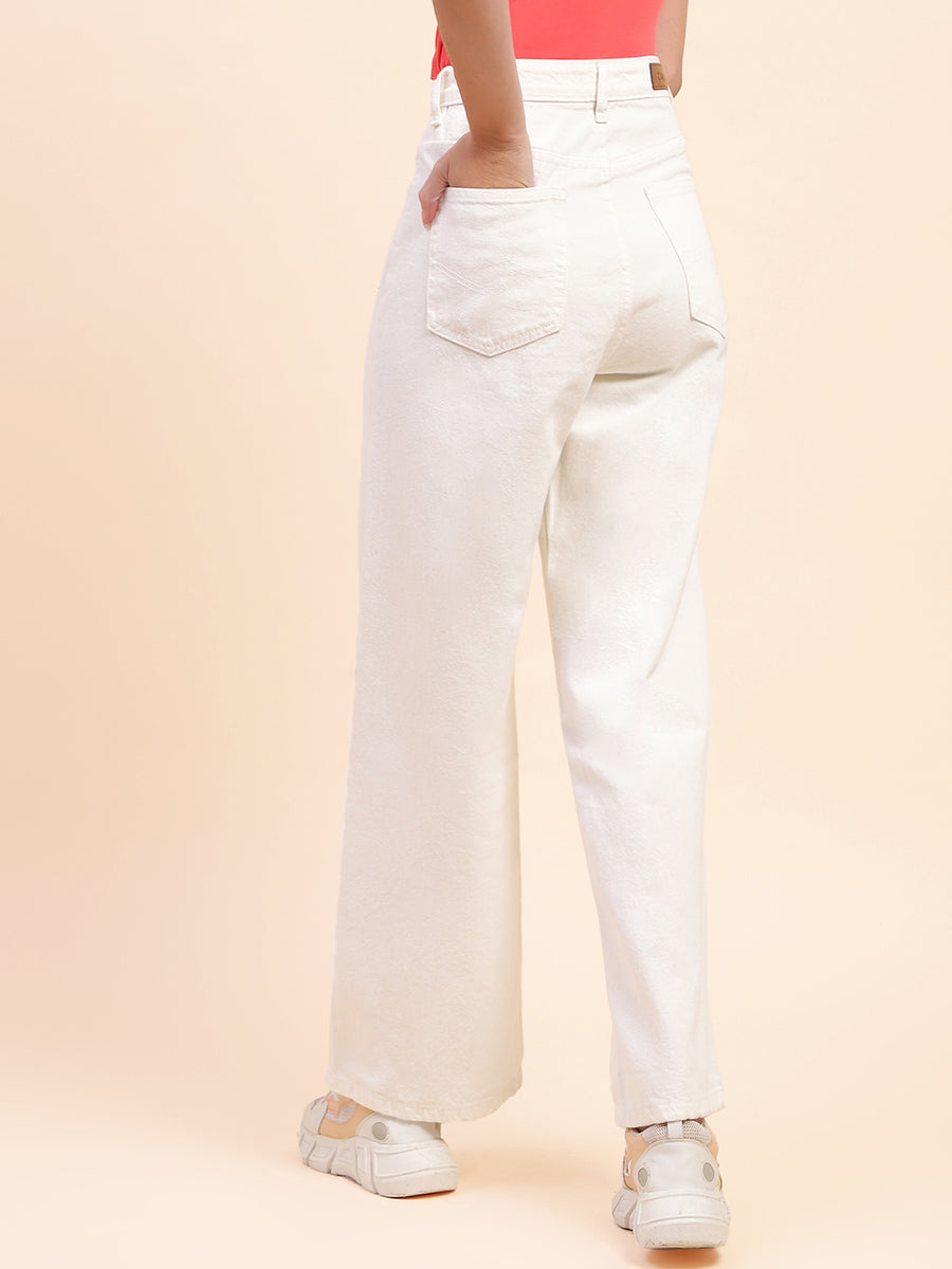 Camla Barcelona Solid White Wide Leg Jeans