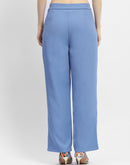 Madame Solid Blue Straight Fit Trousers