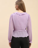 Camla Barcelona Ruffle Surplice Neck Lavender Wrap Top