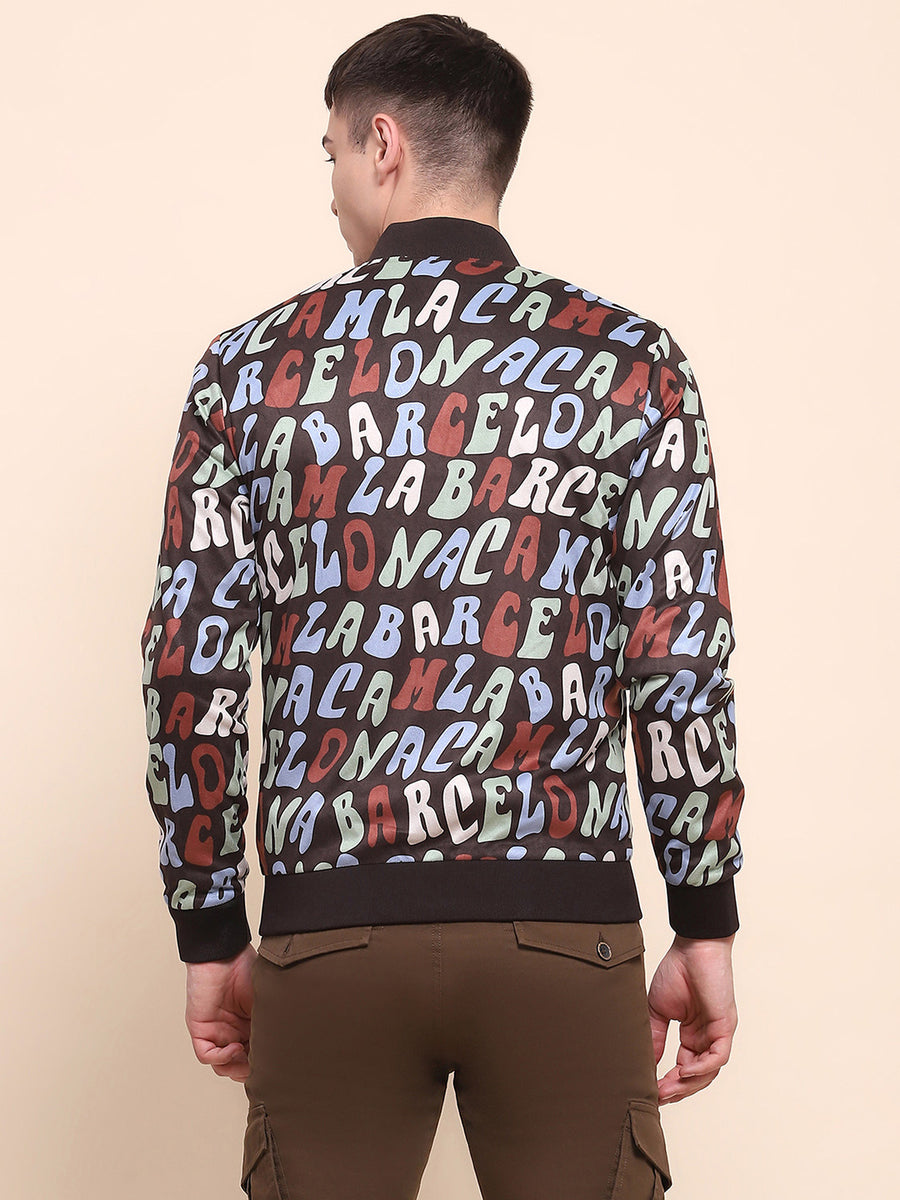Camla Barcelona Typography Printed Multicolor Varsity Jacket