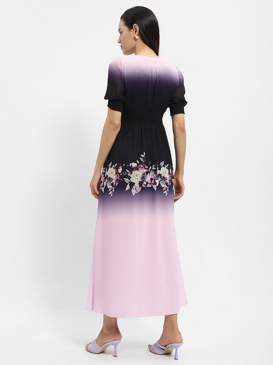 Madame Ombre Effect Black V-Neck Maxi Dress