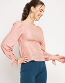 Camla Barcelona Polka Dot Peach Peplum Top