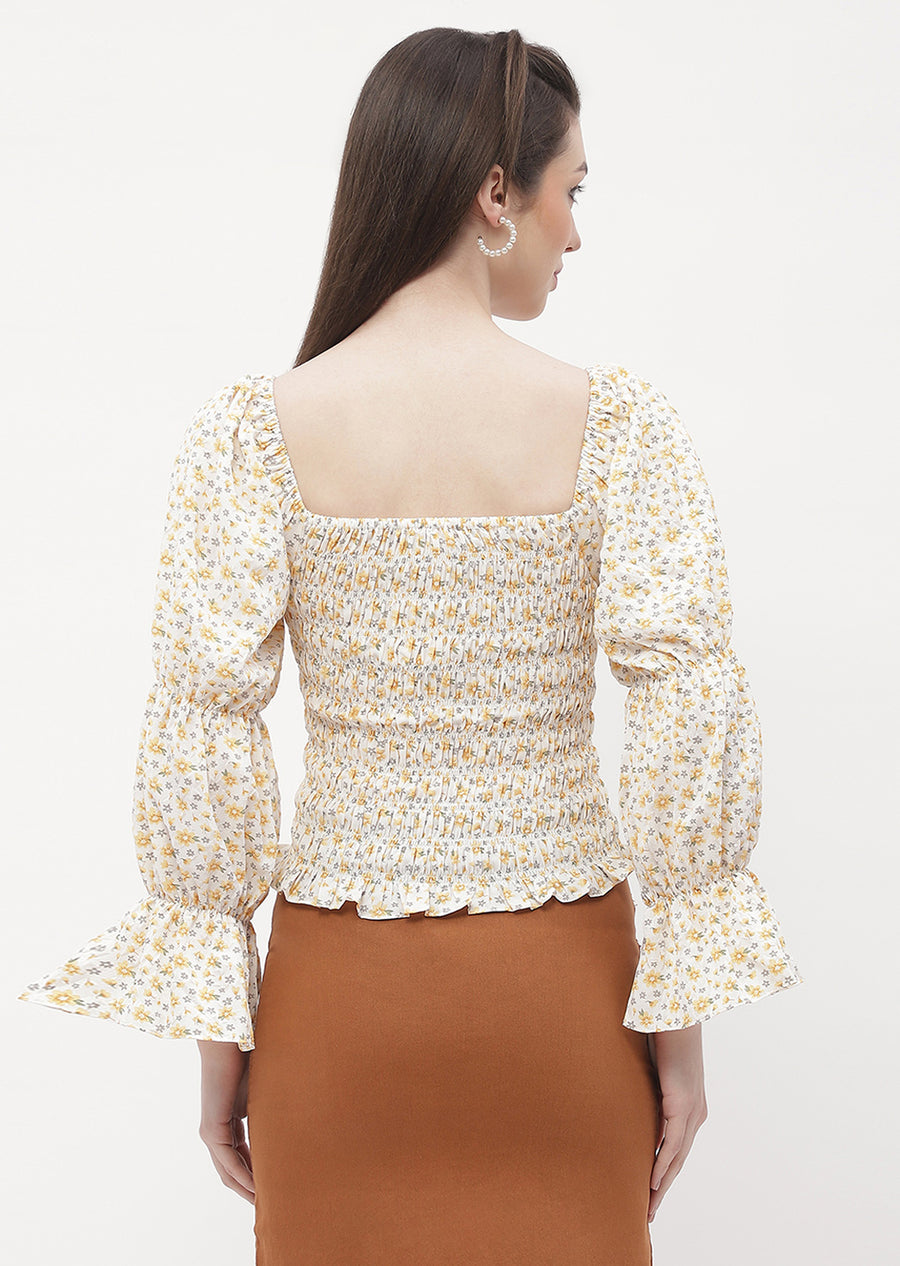 Madame Floral Off-White Smocked Top
