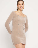 Camla Barcelona U-Neck Beige Corduroy Bodyon Dress