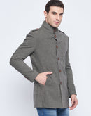 Camla Barcelona Stand Collar Chequered Black Woollen Coat