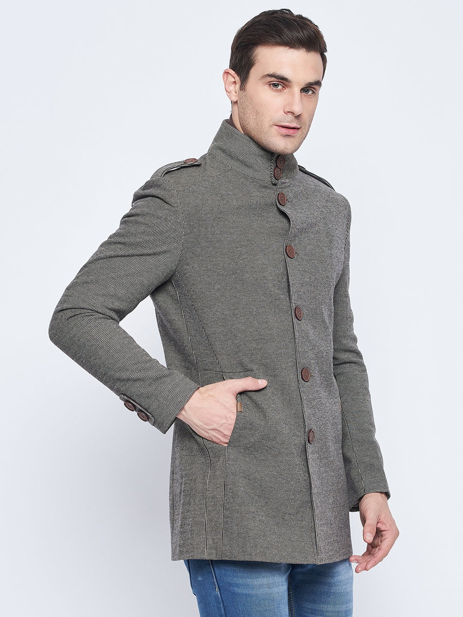 Camla Barcelona Stand Collar Chequered Black Woollen Coat