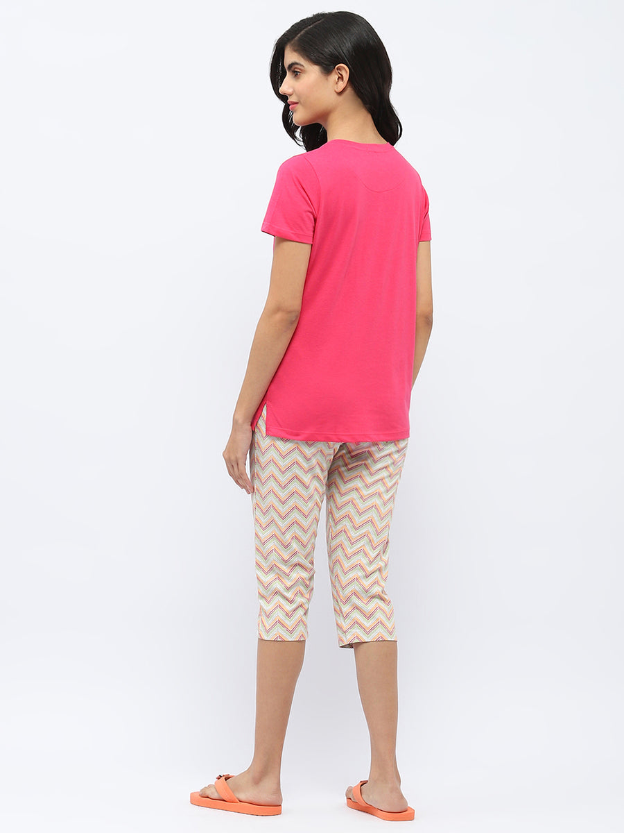 Msecret Geometric Print Hot Pink Night Suit