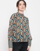 Camla Barcelona Women’S High-Neck Pleated Green Top