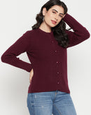 Madame Buttoned Solid Wine Cardigan