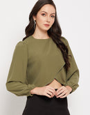 Camla Barcelona Dark Green Embellished Wrap  Top