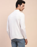 Camla Barcelona White Mock Neck Full Sleeve Sweater