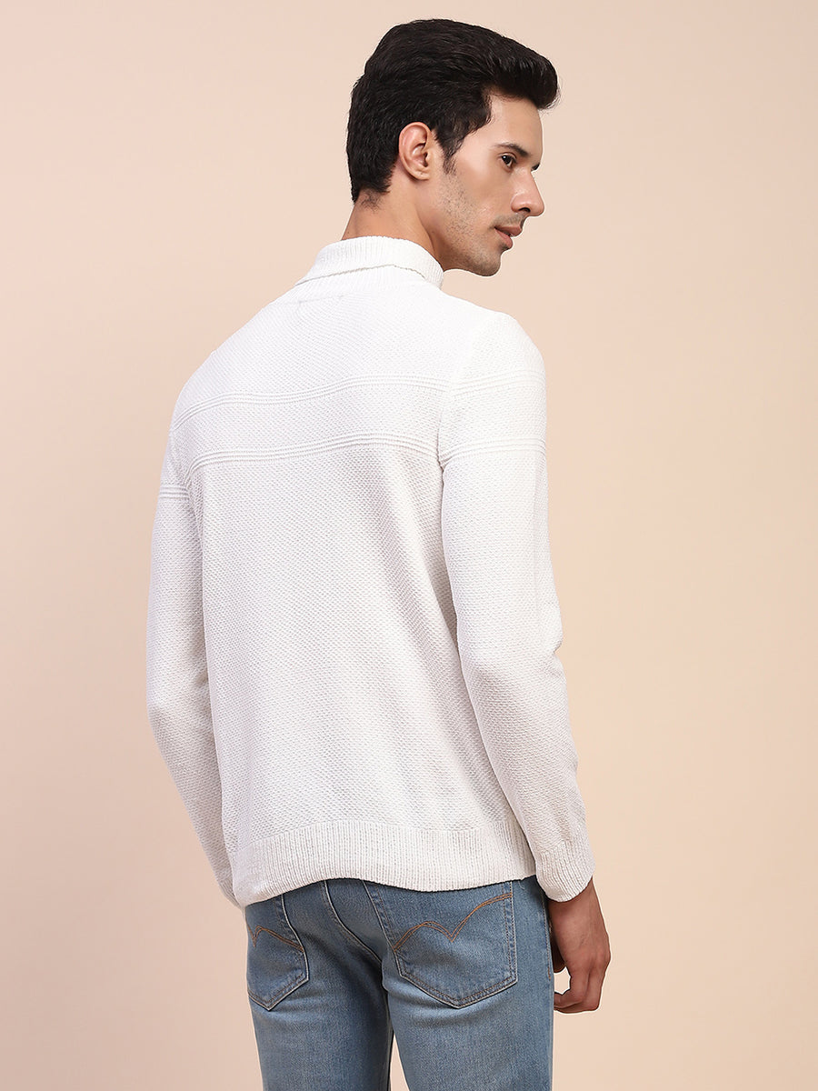 Camla Barcelona White Mock Neck Full Sleeve Sweater
