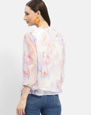 Madame Tie-Up Neck Off-White Floral Top