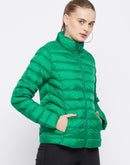 Madame Stand Collar Parrot Green Puffer Jacket