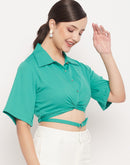 Madame Green Belt Detailed  Collar Crop Shirt