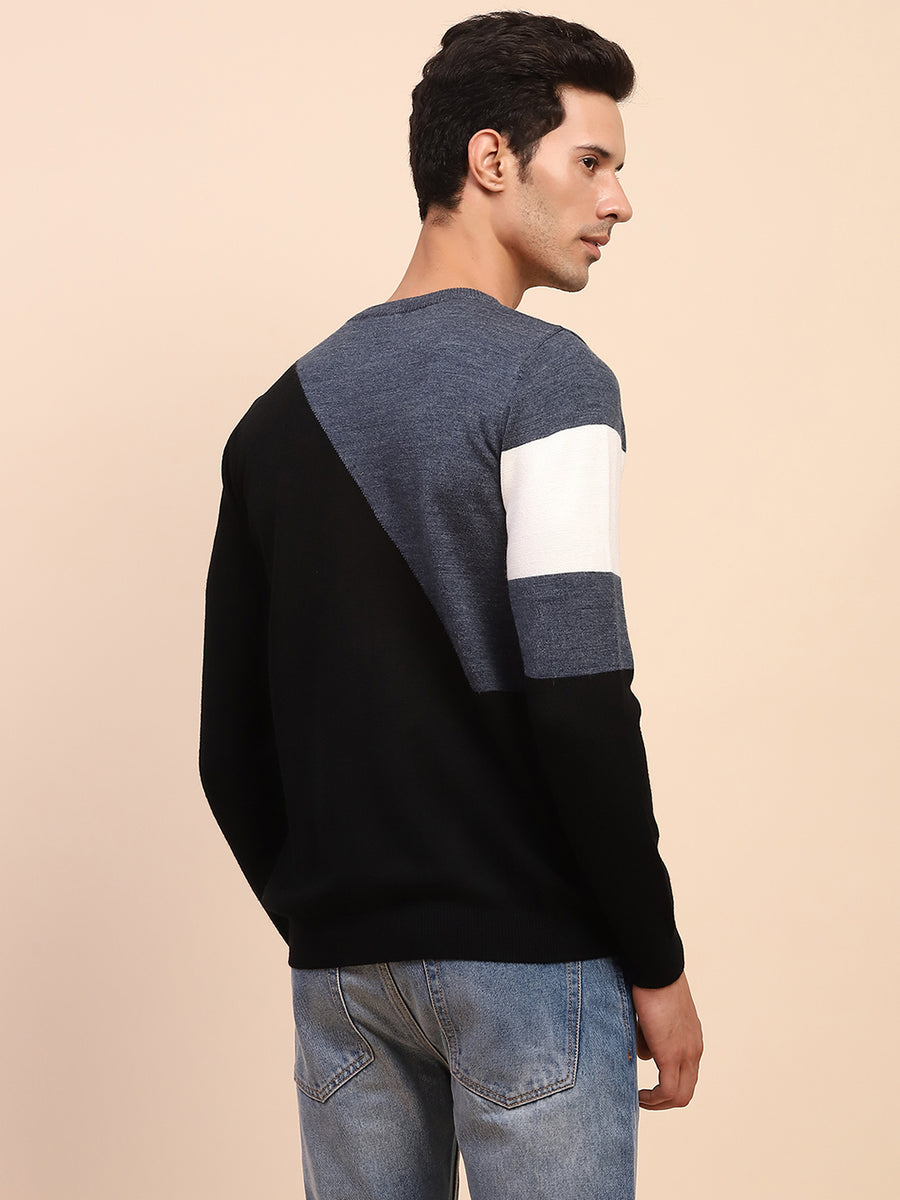 Camla Barcelona Colourblock Crew Neck Navy Sweater