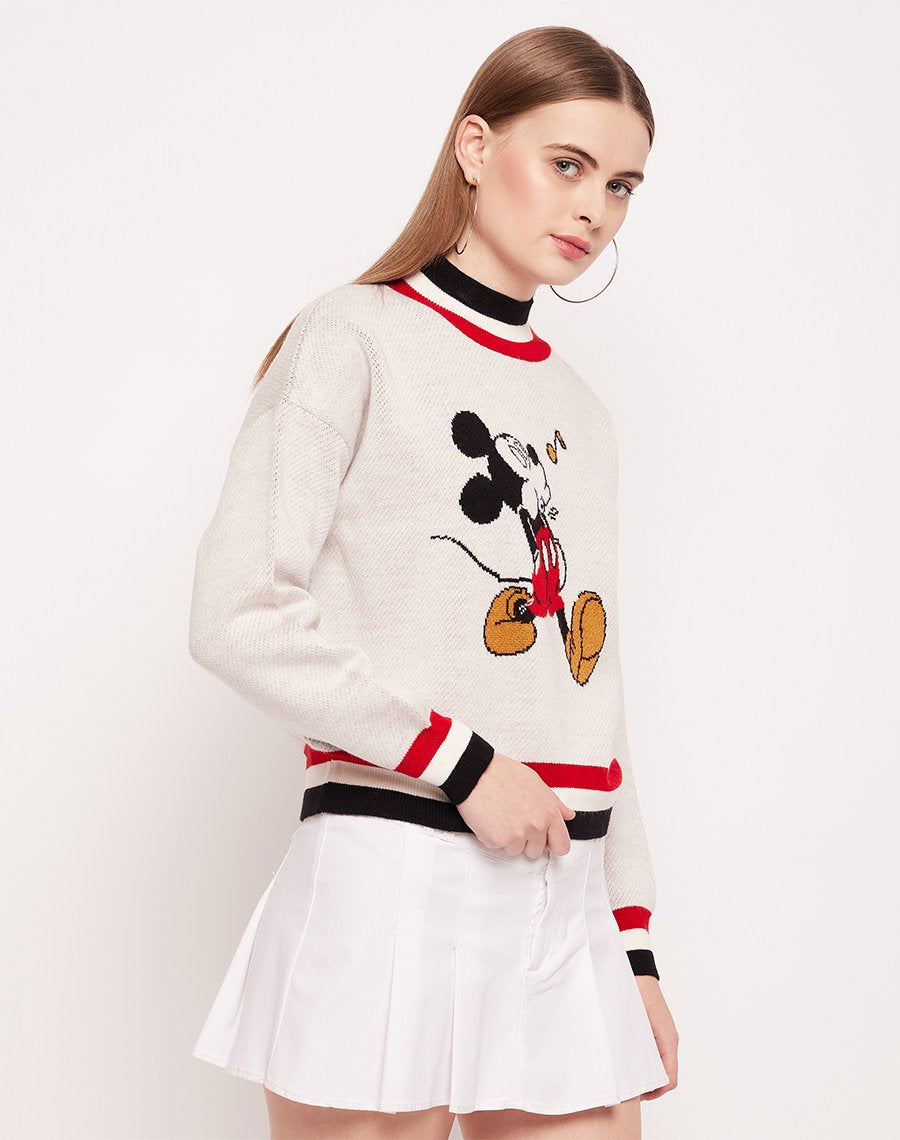 Camla Barcelona Mickey Mouse Print Off-White Sweater