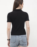 Madame Polo Neck Black Ribbed T-shirt