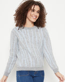 Madame Grey Round Neck Printed Sweater