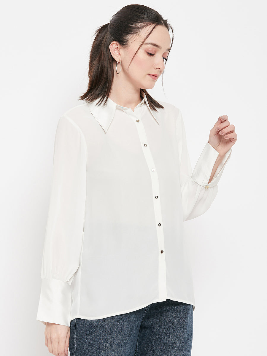 Camla Barcelona White Satin Shirt For Women