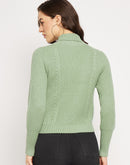 Camla Barcelona Cable Knit Sage Green Turtleneck Sweater