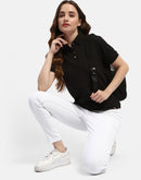 Madame Solid Black Polo Neck T-shirt