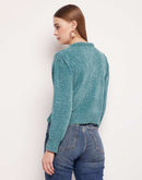 Camla Barcelona Puffed Sleeve Turquoise Blue Cardigan