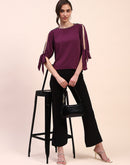 Camla Barcelona Tie Detailed Crew Neck Solid Wine Top