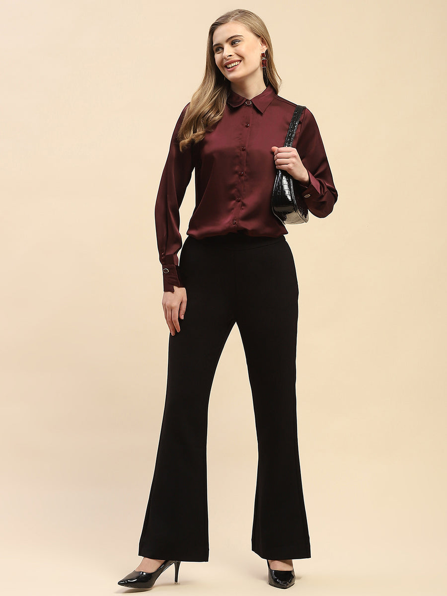 Camla Barcelona Solid Maroon Satin Shirt