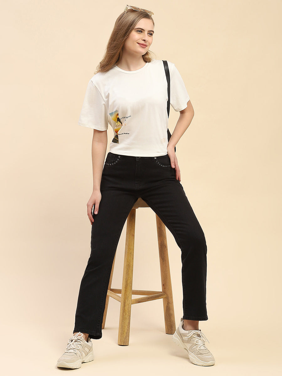 Camla Barcelona Embellished Black Straight Fit Jeans