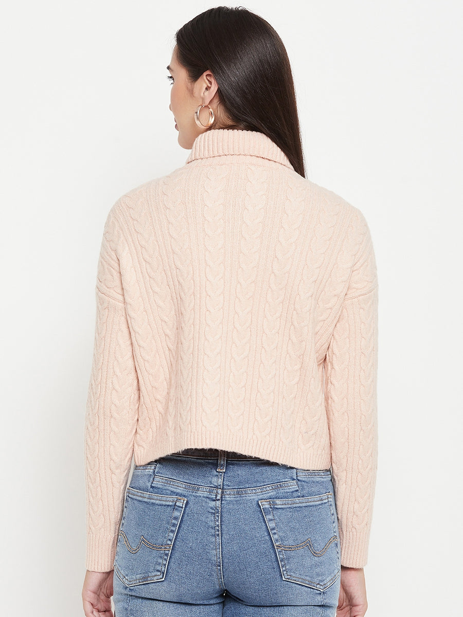 Camla Barcelona Cable Knit Peach Turtleneck Sweater