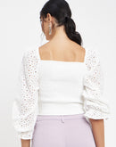 Camla White Sweetheart Neck Top For Women