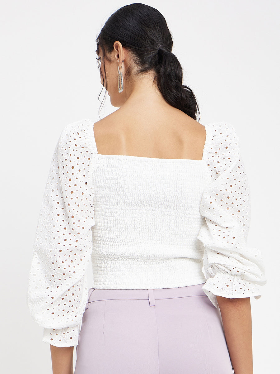 Camla White Sweetheart Neck Top For Women