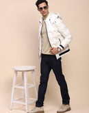 Camla Barcelona Puffed Textured White Zipped Jacket