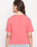 Madame Pink Cotton Regular Fit Printed Tshirt