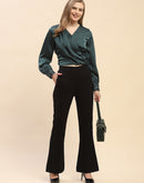 Camla Barcelona Embellished Cuffs Green Satin Top