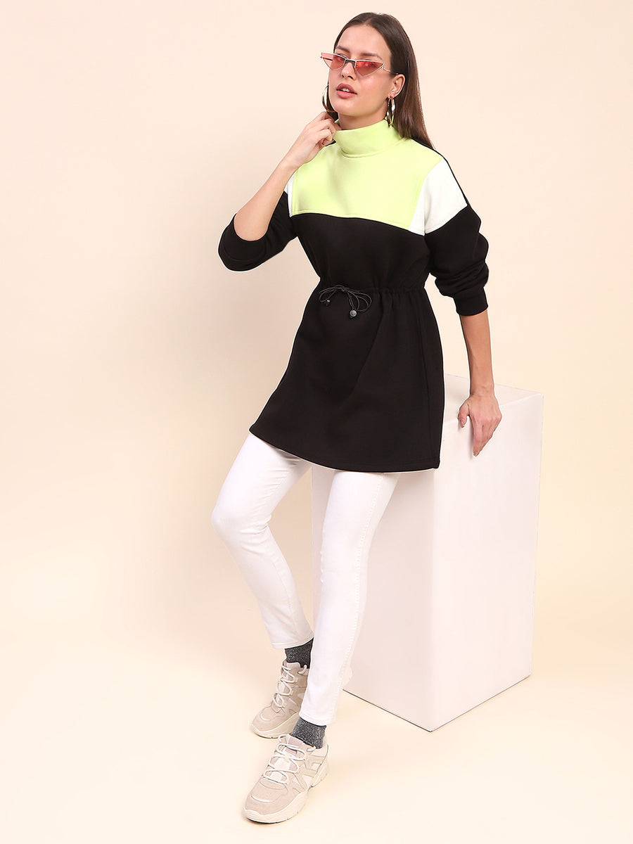 Camla Barcelona Cotton Color Blocked Tie Waist Black Sweatshirt