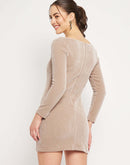 Camla Barcelona U-Neck Beige Corduroy Bodyon Dress
