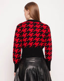 Camla Barcelona Geometric Print Red Crop Sweater
