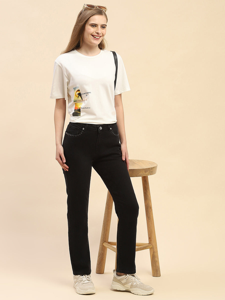 Camla Barcelona Graphic Printed Lilac Round Neck T-Shirt