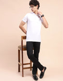 Camla Barcelona Solid White Polo Neck T-Shirt